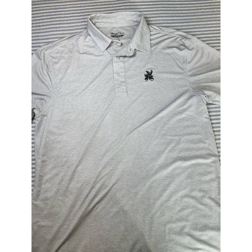 Straight Down Men's Gray Short Sleeve‎ Polo Shirt Embroidered Logo Size L